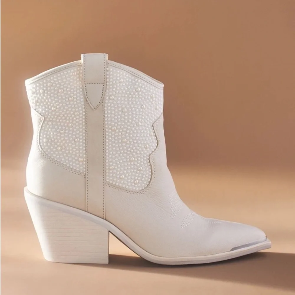 Anthropologie White Ankle Boots - Picture 1 of 9